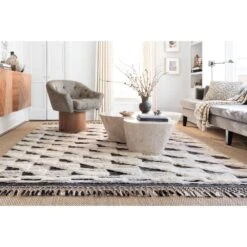 Loloi Khalid Natural / Black 7'-9" X 9'-9" Area Rug 9 Loloi Khalid Natural / Black 7'-9" X 9'-9" Area Rug -France and So Furniture KHALKF 02NABL 5