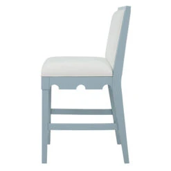 Square Back Counter Stool With Decorative Apron In Matte Light Blue Lacquer With Performance White Linen Upholstery -France and So Furniture LANISTER CS LB SIDE 71035.1741707692
