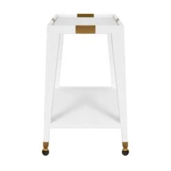 Linus - Flared Bar Cart With Antique Brass Detail In White Textured Linen -France and So Furniture LINUS 20WHL SIDE