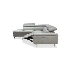 Camello Lsf Chaise Sectional Silver Full Top Grain Semi-Analine Leather With Electric Recliner , Adjustable Headrest Mechanism/Black Powder Coated Legs -France and So Furniture LSF CAME SILV PCBRE 2