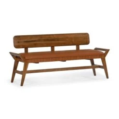 Stevens Wood And Leather Bench -France and So Furniture LVR00121 1