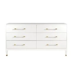 Maren - Six Drawer Chest In Textured White Linen With Antique Brass And Acrylic Hardware