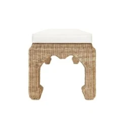 Massey - Ming Style Bench In Woven Rattan With Ivory Linen Cushion -France and So Furniture MASSEY SIDE