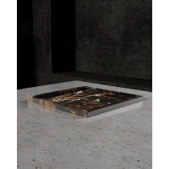 Service Tray Square Stone Onyx & Gold - 16"