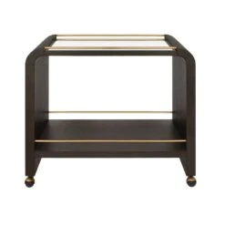 Myer - Waterfall Edge Bar Cart With Antique Brass Rails In Espresso Oak