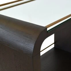 Myer - Waterfall Edge Bar Cart With Antique Brass Rails In Espresso Oak -France and So Furniture MYER 20ES DETAIL