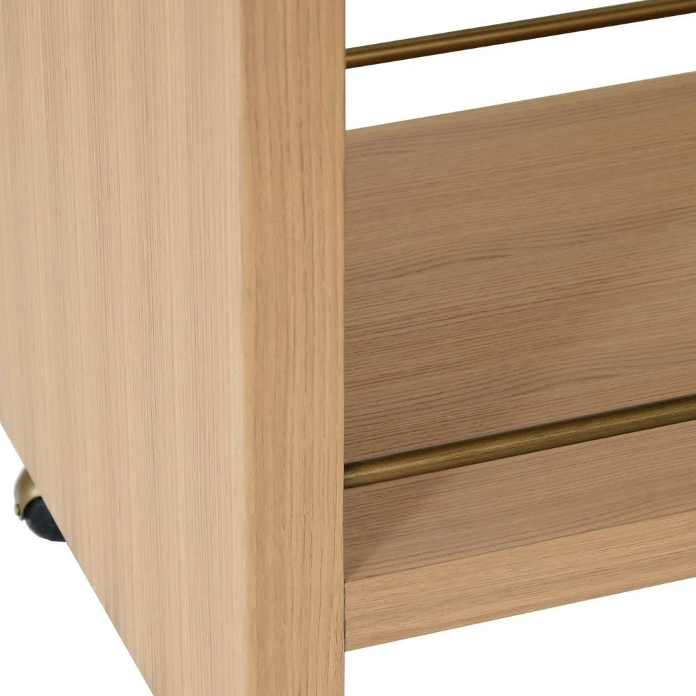 Myer - Waterfall Edge Bar Cart With Antique Brass Rails In Natural Oak 3 Myer - Waterfall Edge Bar Cart With Antique Brass Rails In Natural Oak - Image 3