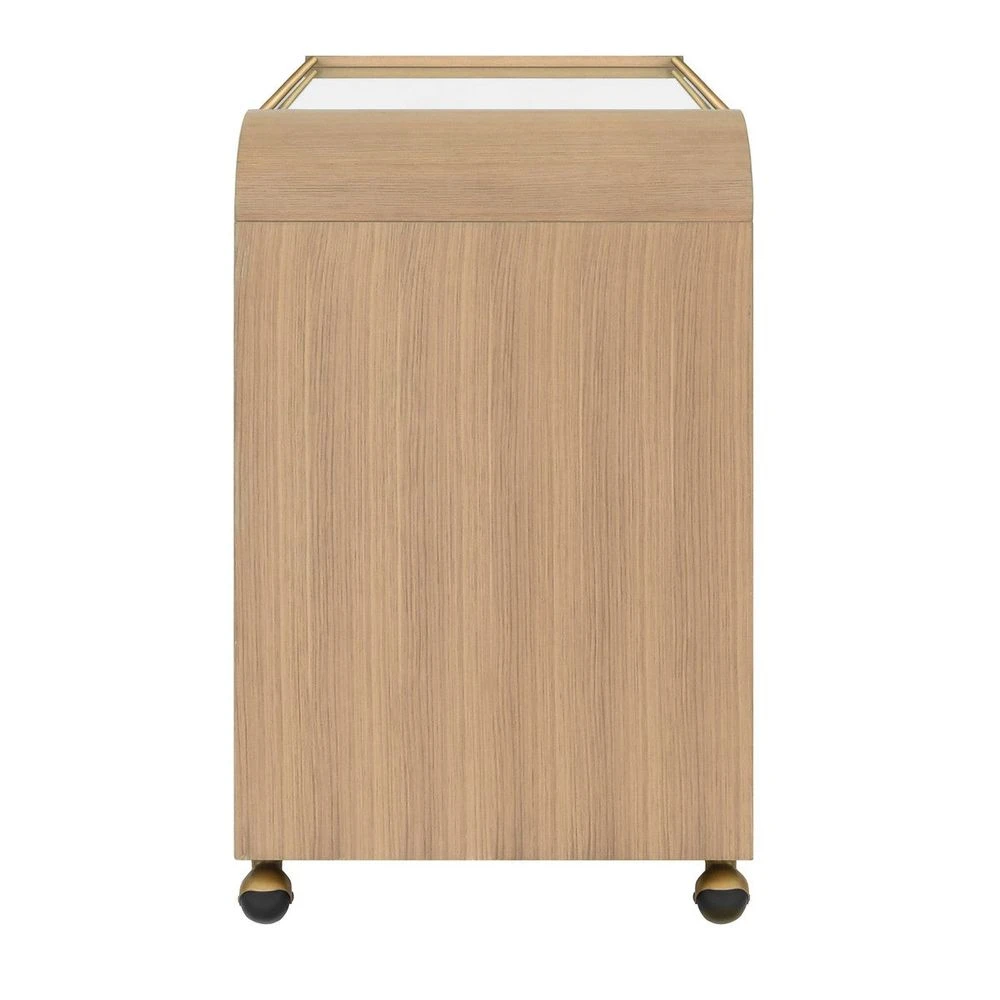 Myer - Waterfall Edge Bar Cart With Antique Brass Rails In Natural Oak 6 Myer - Waterfall Edge Bar Cart With Antique Brass Rails In Natural Oak - Image 6