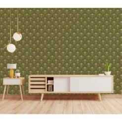 Moroccan Peacock Wallpaper -France and So Furniture MoroccanPeacock Olive 1