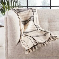 Saarav Hand-Loomed Tribal Cream/ Black Throw -France and So Furniture NGD04 3