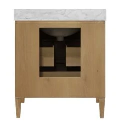 Odin - Bath Vanity With Vertical Fluted Detail On Drawers In Cerused Oak With White Marble Top, Porcelain Sink, And Polished Brass Knobs -France and So Furniture ODIN 20CO BACK