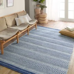 Radcliffe Handmade Striped Navy/Cream Area Rug (9'X12') -France and So Furniture PNR06 4