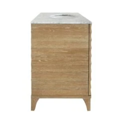 Rhodes - Bath Vanity With Horizontal Fluted Detail In Cerused Oak With White Marble Top, Porcelain Sink, And Polished Brass Knobs -France and So Furniture RHODES 20CO SIDE