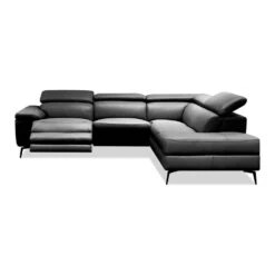 Camello Rsf Chaise Sectional Black Full Top Grain Semi-Analine Leather With Electric Recliner , Adjustable Headrest Mechanism/Black Powder Coated Legs