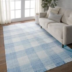 Shalom Handmade Striped Light Blue/ Ivory Area Rug (5'X8') -France and So Furniture RSP01 4
