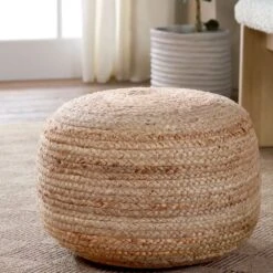SamarthNatural Solid Beige Cylinder Pouf -France and So Furniture SAA01 2