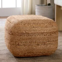 SamarthNatural Solid Beige Cuboid Pouf -France and So Furniture SAA02 2