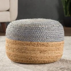Antoine Natural Ombre Light Gray/ Beige Cylinder Pouf -France and So Furniture SAA11 2
