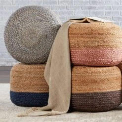 Antoine Natural Ombre Light Gray/ Beige Cylinder Pouf -France and So Furniture SAA11 5