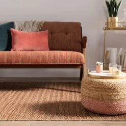 Antoine Ombre Natural Beige/ Light Pink Cylinder Pouf -France and So Furniture SAA12 3