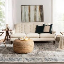 Samira Natural Solid Natural Cylinder Pouf -France and So Furniture SAA14 2