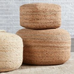 Samira Natural Solid Natural Cylinder Pouf -France and So Furniture SAA14 4