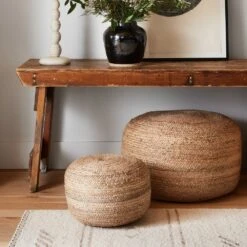 Samira Natural Solid Natural Cylinder Pouf -France and So Furniture SAA14 5