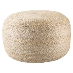 Samira Natural Solid White Cylinder Pouf