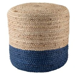 Antoine Natural Ombre Blue/ Beige Cylinder Pouf