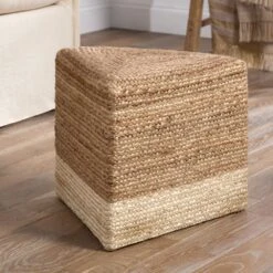Keviaru Handmade Solid Tan/Beige Triangle Pouf (18"X18"X16") -France and So Furniture SAA23 2