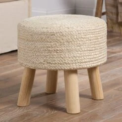 Teiko Handmade Solid Beige Stool (16"X16"X16") -France and So Furniture SBT03 2