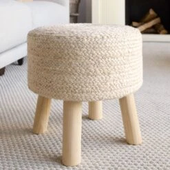 Teiko Handmade Solid Beige Stool (16"X16"X16") -France and So Furniture SBT03 3