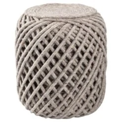 Solara Textured Gray Cylinder Pouf