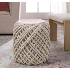 Solara Textured White/ Light Gray Cylinder Pouf -France and So Furniture SCP18 2