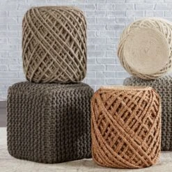 Solara Natural Textured Tan Cylinder Pouf -France and So Furniture SCP19 2