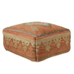 Solenne Tribal Orange/ Blue Cuboid Pouf