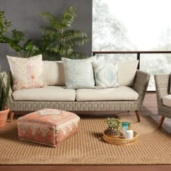 Solenne Tribal Orange/ Blue Cuboid Pouf -France and So Furniture SND01 2