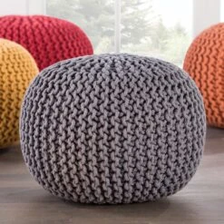 Prisma Pouf Textured Gray Round Pouf -France and So Furniture STP04 2
