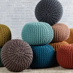 Prisma Pouf Textured Navy Round Pouf -France and So Furniture STP06 2