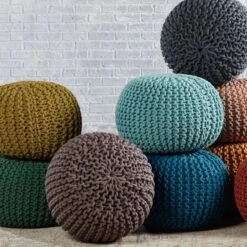 Prisma Pouf Textured Aqua Round Pouf -France and So Furniture STP10 2