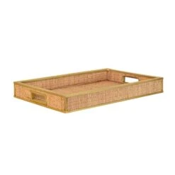 Tobin Rectangular Natural Wicker Rattan Tray With Framed Brass Edge -France and So Furniture TOBIN ANGLE 55626.1721151222