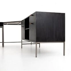 Troy 3pc L Shaped Desk System - Large - Black Wash Poplar -France and So Furniture UFUL 039A DET 1