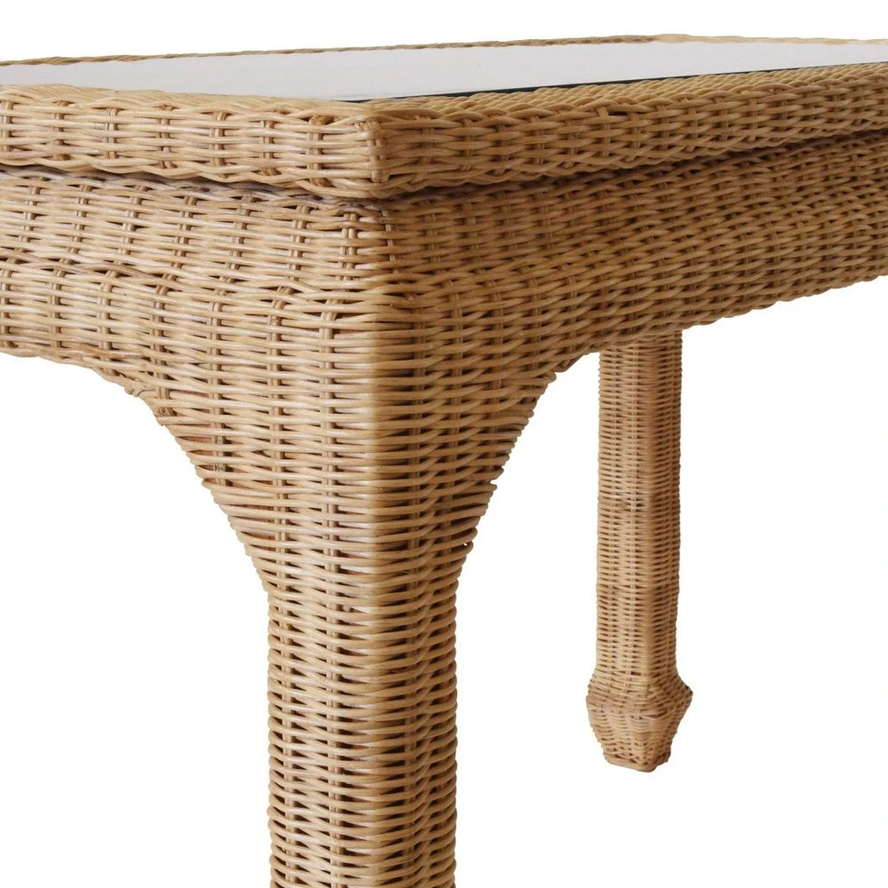 Verra - One Drawer Ming Style Desk In Woven Rattan With Glass Top 2 Verra - One Drawer Ming Style Desk In Woven Rattan With Glass Top - Image 2