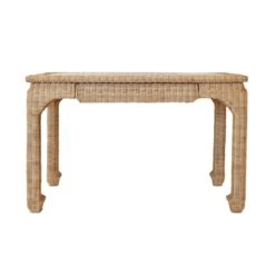 Verra - One Drawer Ming Style Desk In Woven Rattan With Glass Top 10 Verra - One Drawer Ming Style Desk In Woven Rattan With Glass Top -France and So Furniture VERRA 20FRONT