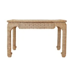Verra - One Drawer Ming Style Desk In Woven Rattan With Glass Top 11 Verra - One Drawer Ming Style Desk In Woven Rattan With Glass Top -France and So Furniture VERRA 20FRONT OPEN