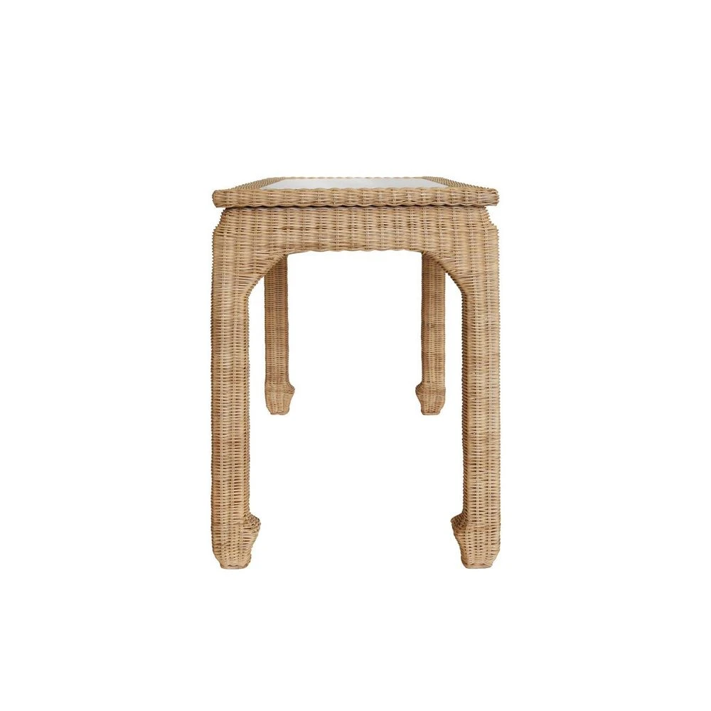 Verra - One Drawer Ming Style Desk In Woven Rattan With Glass Top 6 Verra - One Drawer Ming Style Desk In Woven Rattan With Glass Top - Image 6