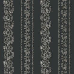 Botanic Stripe Wallpaper -France and So Furniture WC412 SB BotanicStripe SootBlack