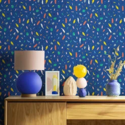 Party Wallpaper -France and So Furniture WCPK101 NV PartyNavy Colorful Tabletop