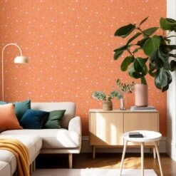 Confetti Wallpaper -France and So Furniture WCPK103 OR Confetti Orange Colorful LivingRoom