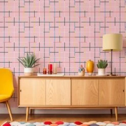 Grid Wallpaper -France and So Furniture WCPK105 PK Grid Pink Colorful Credenza